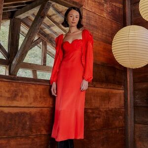 💫SALE NWT Farm Rio Heart Shaped Neckline Midi Dress Long Sleeve